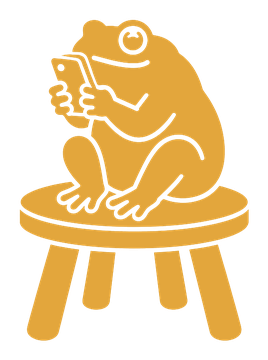 The toad on his stool checking a phone