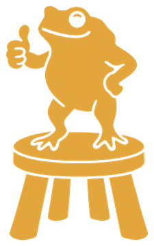 The toad standing on his stool giving a thumbs up