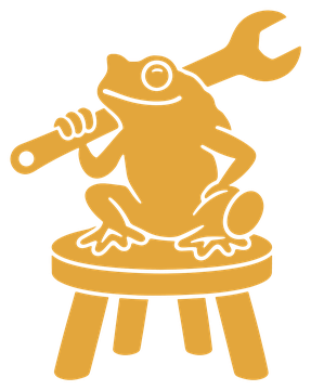 The toad on his stool holding a wrench