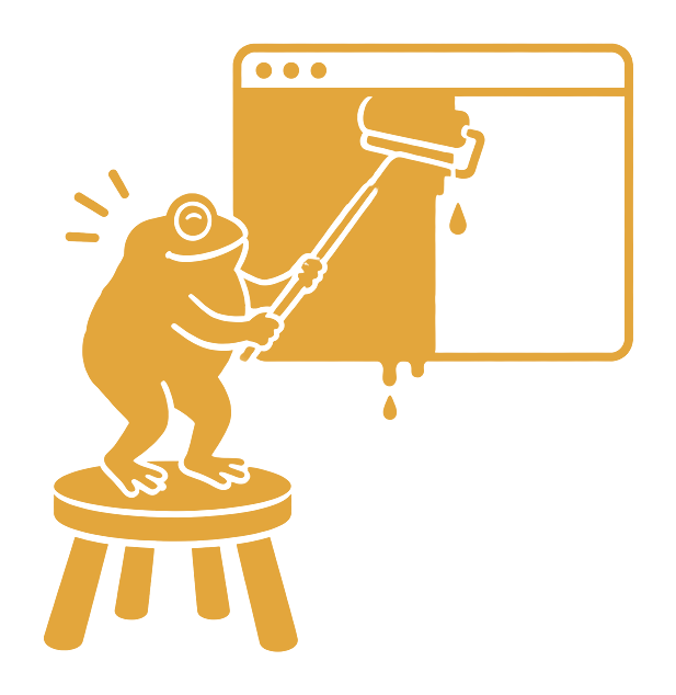 The Toadstool toad on a stool, painting an empty browser window with a roller